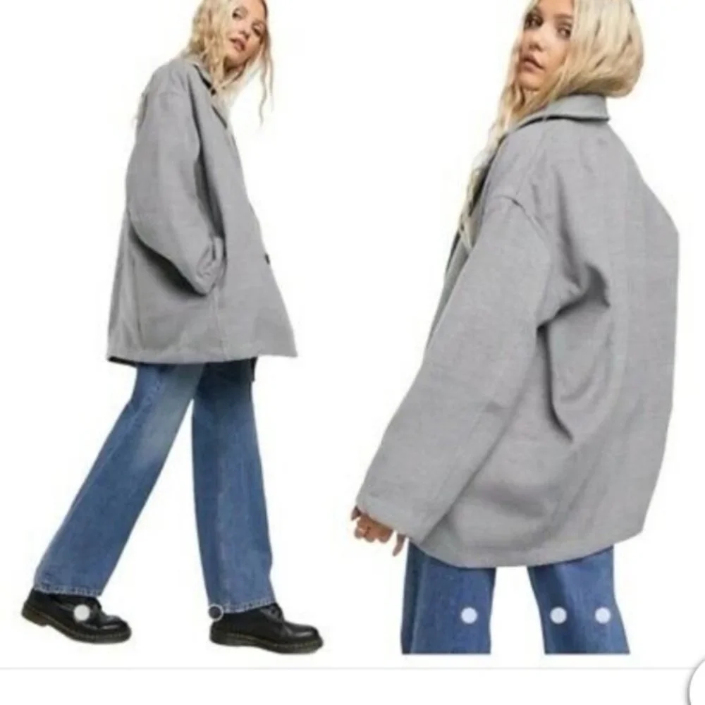 NWT Free People Hannah Slouchy Double Breasted Blazer Gray
